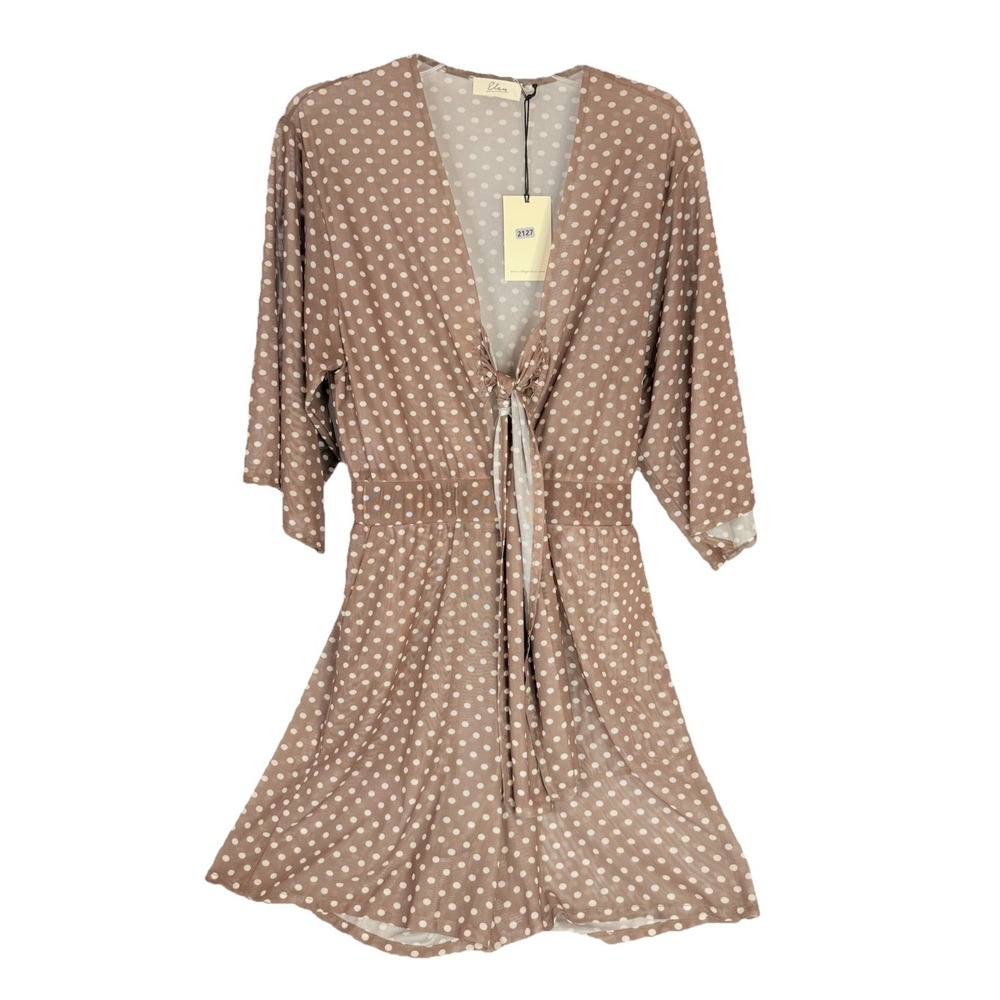 Elan Polka Dot Romper Tie Front Sheer Boho Neutral Size S Pockets Coverup